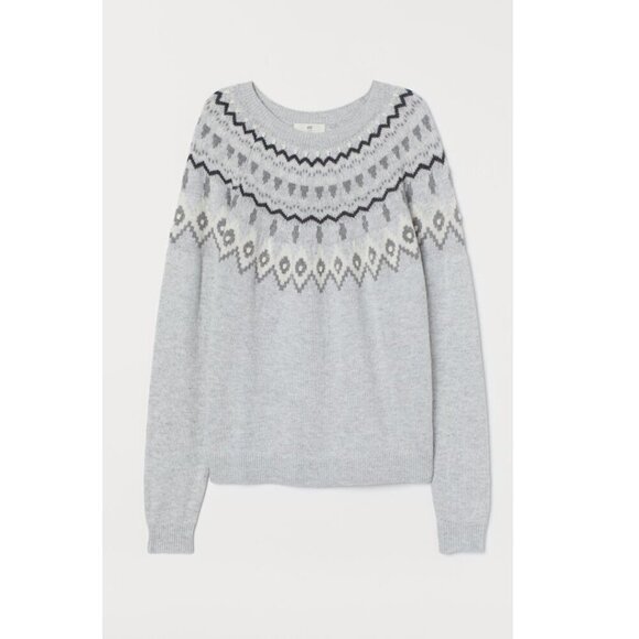H&M Sweater Womens Light Size XS Gray Alpaca Wool Fair Isle Comfy Cozy Fall Wear - Picture 2 of 13